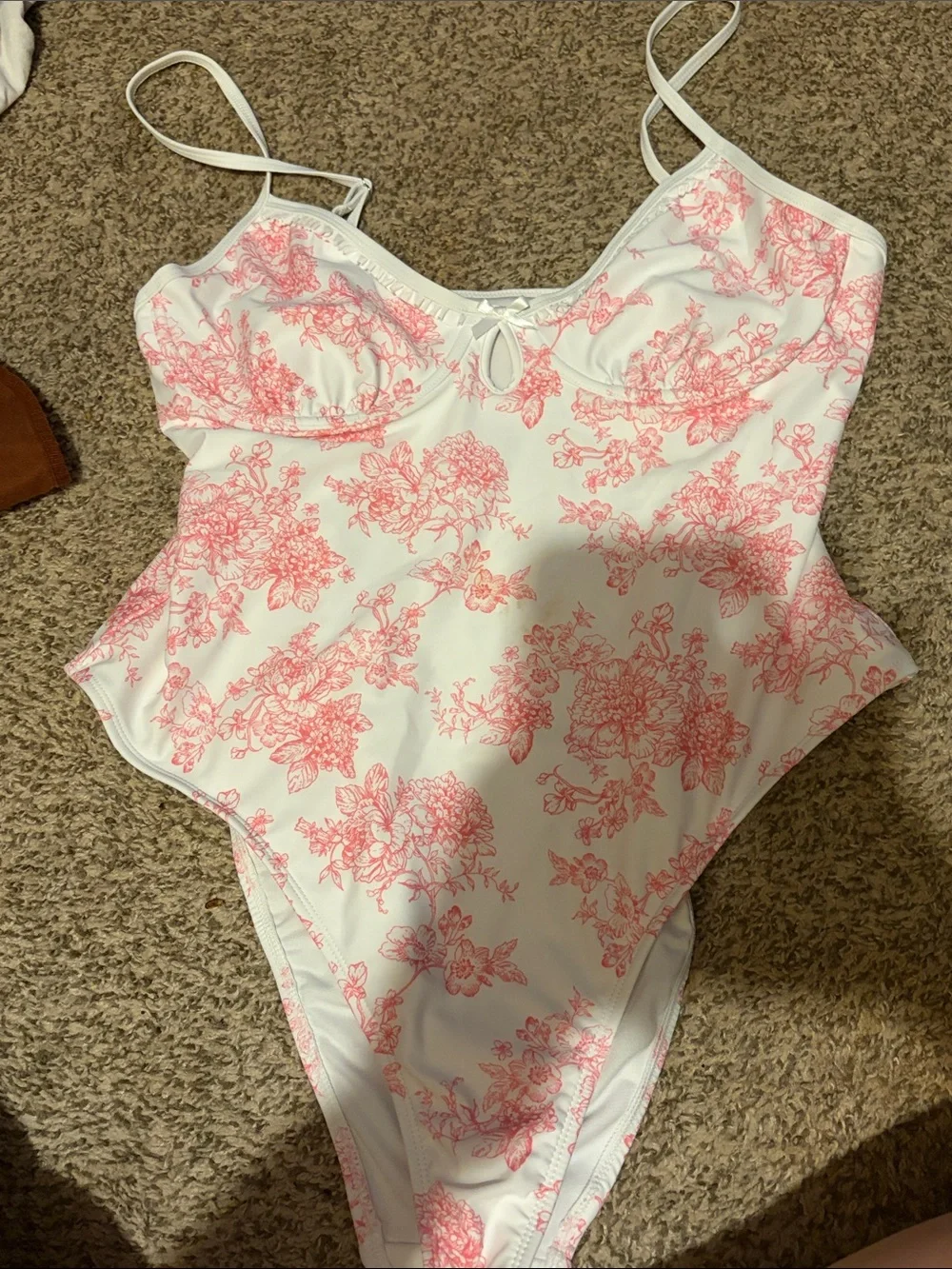Girls' White One-Piece Swimsuit with Pink Floral Print
